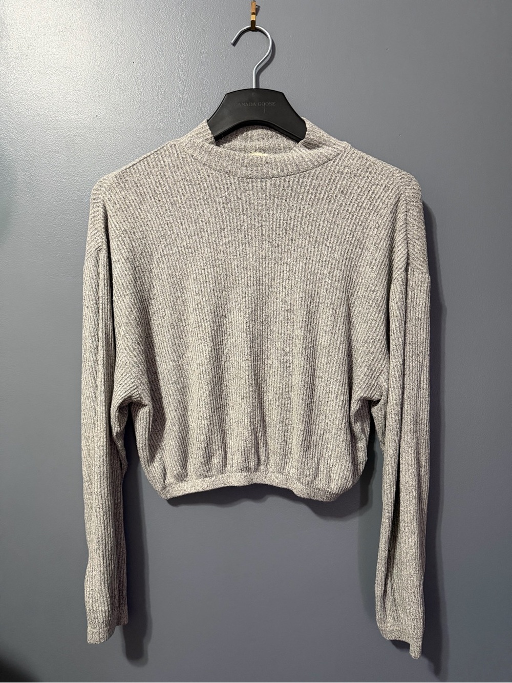 Garage Light Gray Ribbed Cropped Crewneck Sweater